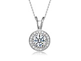 Clear Cubic Zirconia, Rhodium Plated Over Brass Pendant Necklace