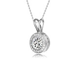 Clear Cubic Zirconia, Rhodium Plated Over Brass Pendant Necklace