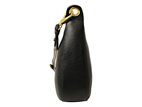 Prada Black Vitello Phenix Leather Web Stripe Strap Crossbody