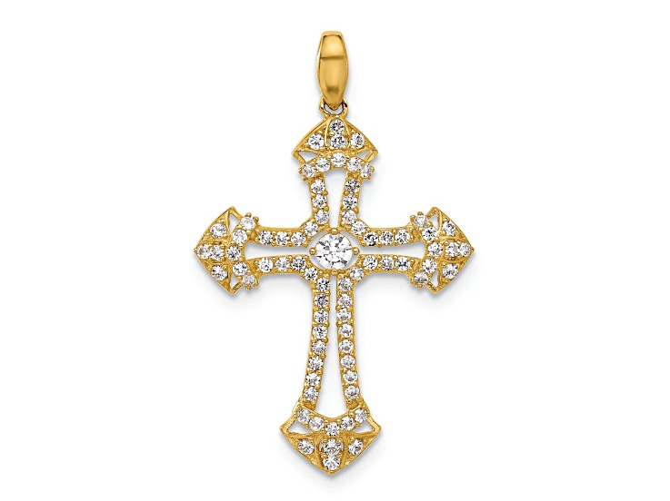 10k Yellow Gold Polished Cubic Zirconia Fancy Cross Pendant