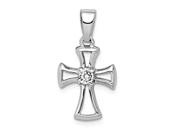 Picture of Rhodium Over Sterling Silver Cubic Zirconia Open Cross Pendant