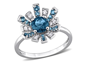 1.75ctw London Blue and White Topaz Starburst Ring in Sterling Silver