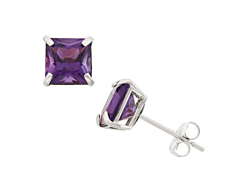 Purple Amethyst 10K White Gold Stud Earrings 2.00ctw