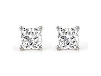 Picture of Certified Princess Cut White Lab-Grown Diamond E-F SI 18k White Gold Stud Earrings 1.00ctw