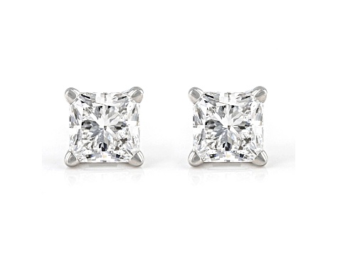 Princess Cut White IGI Certified Lab-Grown Diamond 18k White Gold Stud Earrings 1.00ctw