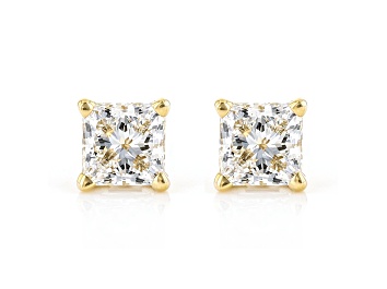 Picture of Princess Cut White IGI Certified Lab-Grown Diamond 18k Yellow Gold Stud Earrings 1.00ctw