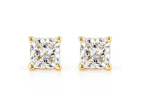 Princess Cut White IGI Certified Lab-Grown Diamond 18k Yellow Gold Stud Earrings 1.00ctw