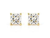 Certified Princess Cut White Lab-Grown Diamond E-F SI 18k Yellow Gold Stud Earrings 1.00ctw