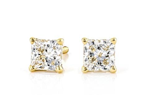 Certified Princess Cut White Lab-Grown Diamond E-F SI 18k Yellow Gold Stud Earrings 1.00ctw