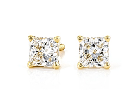 Princess Cut White IGI Certified Lab-Grown Diamond 18k Yellow Gold Stud Earrings 1.00ctw