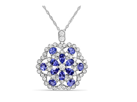 Mixed Tanzanite and Cubic Zirconia Rhodium Over Sterling Silver Pendant with chain, 5.17ctw