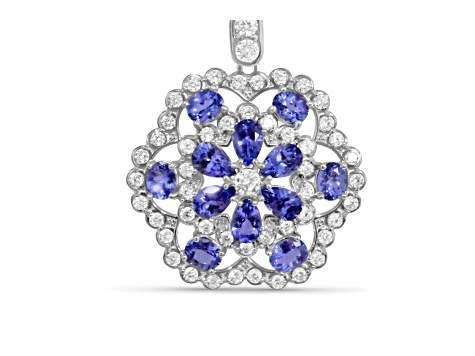Mixed Tanzanite and Cubic Zirconia Rhodium Over Sterling Silver Pendant with chain, 5.17ctw