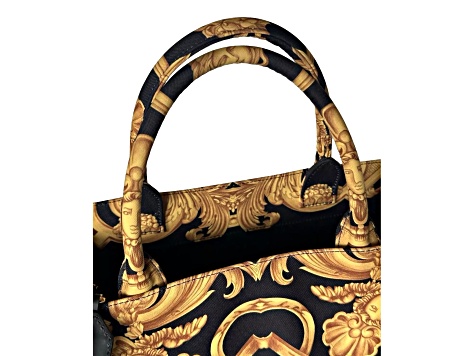 Versace Black and Gold Signature Print Large Canvas Tote