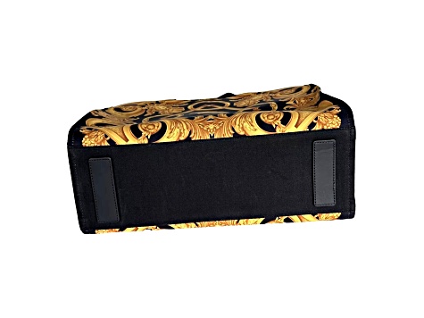Versace Black and Gold Signature Print Large Canvas Tote