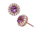 Purple Amethyst 14K Rose Gold Over Sterling Silver Halo Stud Earrings 1.68ctw
