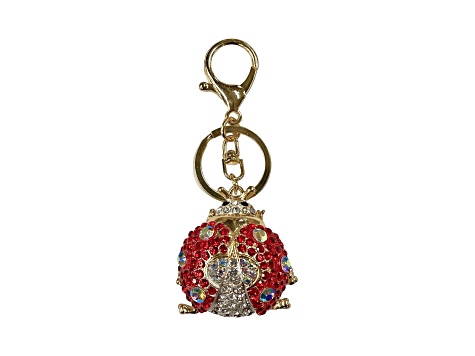 Gold Tone Red and AB Crystal Lady Bug Keychain