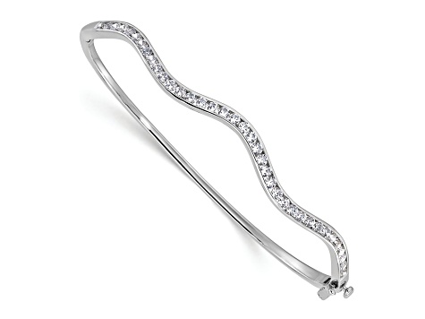 Rhodium Over 14K White Gold Lab Grown Diamond VS/SI GH, Wavy Bangle Bracelet 1.284ctw