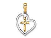 14K Yellow and White Gold Heart with Cross Diamond Pendant