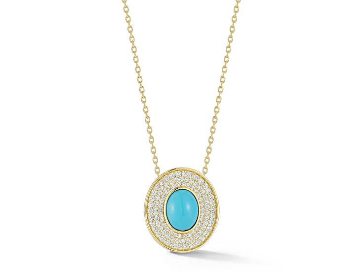 Rachel Zoe 14K Yellow Gold Over Sterling Silver Lab Created Turquoise Oval Medallion Necklace