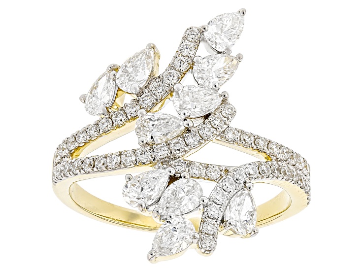 White Lab-Grown Diamond 14k Yellow Gold Leaf Bypass Ring 1.50ctw
