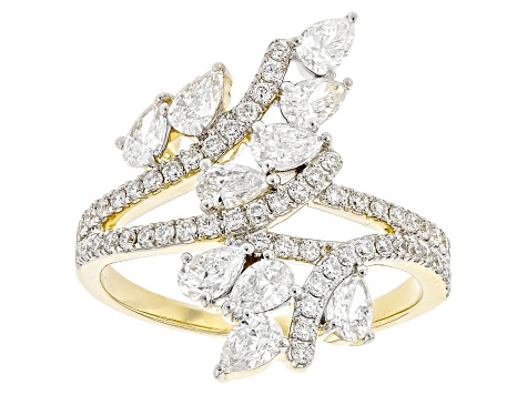 White Lab-Grown Diamond 14k Yellow Gold Leaf Bypass Ring 1.50ctw