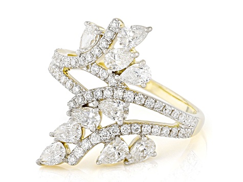 White Lab-Grown Diamond 14k Yellow Gold Leaf Bypass Ring 1.50ctw