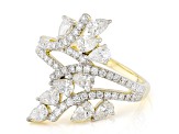 White Lab-Grown Diamond 14k Yellow Gold Leaf Bypass Ring 1.50ctw