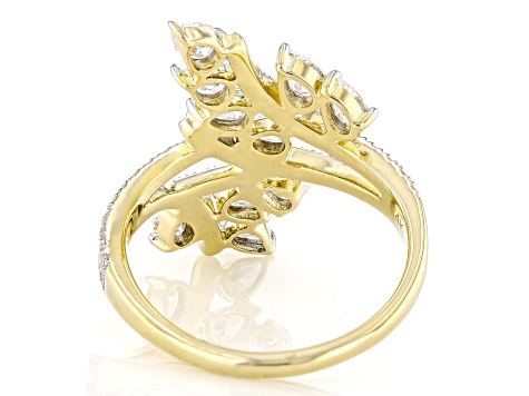 White Lab-Grown Diamond 14k Yellow Gold Leaf Bypass Ring 1.50ctw