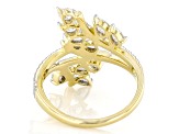 White Lab-Grown Diamond 14k Yellow Gold Leaf Bypass Ring 1.50ctw