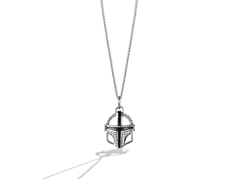 Star Wars™ Fine Jewelry The Mandalorian™ Black & White Diamond Rhodium Over Silver Pendant 0.10ctw