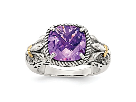 Sterling Silver Antiqued with 14K Accent Amethyst Ring