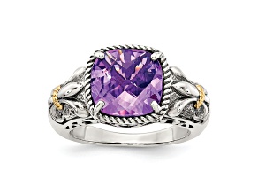 Sterling Silver Antiqued with 14K Accent Amethyst Ring