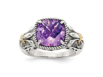 Picture of Amethyst Sterling Silver and 14k Gold Accent Antiqued Ring 1.00ct