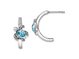 Rhodium Over Sterling Silver Crystal Turtle J-Hoop Earrings