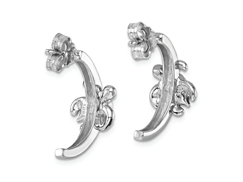 Rhodium Over Sterling Silver Crystal Turtle J-Hoop Earrings