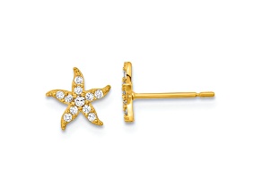 14K Yellow Gold Childrens Cubic Zirconia Starfish Post Earrings