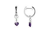 Amethyst Rhodium Over Sterling Silver Dangling Heart Earrings