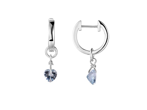 Blue Topaz Rhodium Over Sterling Silver Dangling Heart Earrings
