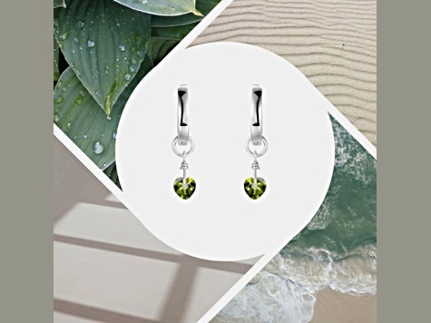 Green Peridot Rhodium Over Sterling Silver Dangling Heart Earrings