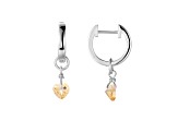 Yellow Citrine Rhodium Over Sterling Silver Dangling Heart Earrings