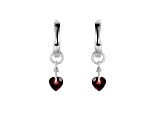 Red Garnet Rhodium Over Sterling Silver Dangling Heart Earrings