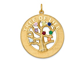 14k Yellow Gold Textured Cubic Zirconia TREE OF LIFE Pendant