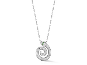 Sterling Statements Rhodium Over Sterling Silver Green and White Pave Spiral Snake Pendant Necklace