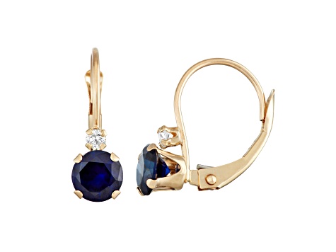 Lab Created Sapphire and White Zircon 10K Yellow Gold Dangle  Earrings 1.10ctw