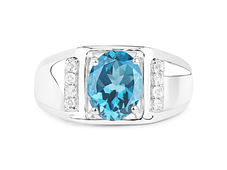 London Blue Topaz and White Topaz Rhodium Over Sterling Silver Unisex Bypass Ring