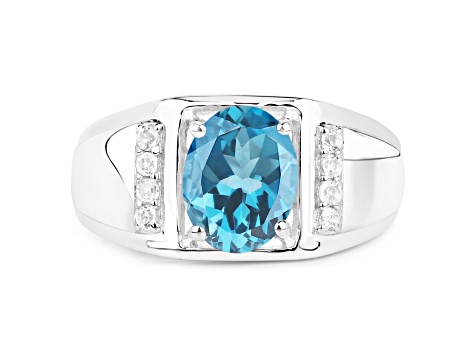 London Blue Topaz and White Topaz Rhodium Over Sterling Silver Unisex Bypass Ring