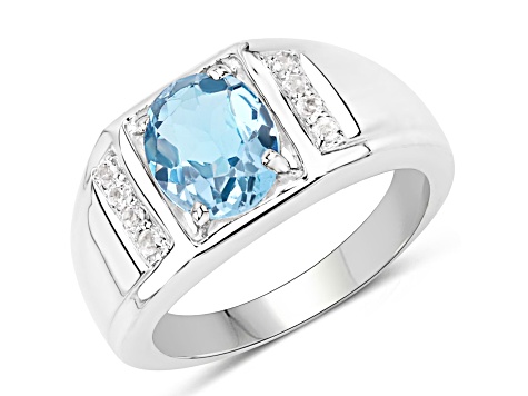 London Blue Topaz and White Topaz Rhodium Over Sterling Silver Unisex Bypass Ring