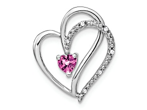 Rhodium Over 14k White Gold Pink Sapphire and Diamond Heart Chain Slide