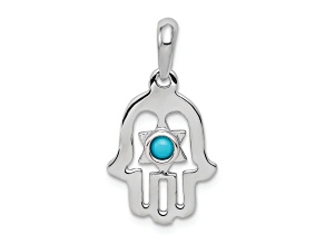 Rhodium Over 14k White Gold Turquoise Chamseh Pendant