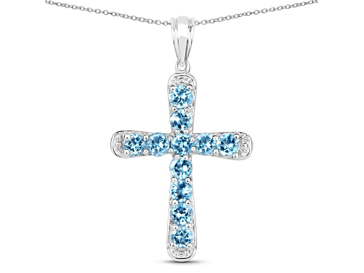 Blue Topaz Rhodium Over Sterling Silver Cross Pendant With Chain ...